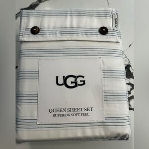 UGG Queen Sheet Set with Blue Stripes NWT